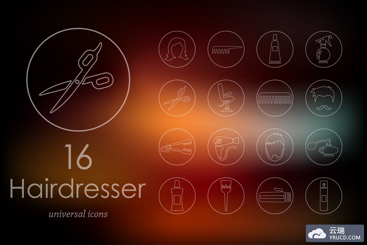 理发店图标素材 16 barber shop line icons