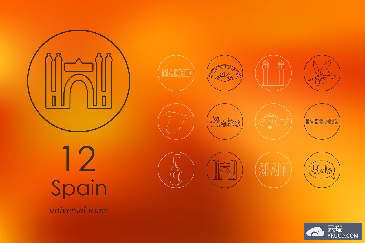 西班牙元素图标素材 12 Spain line icons