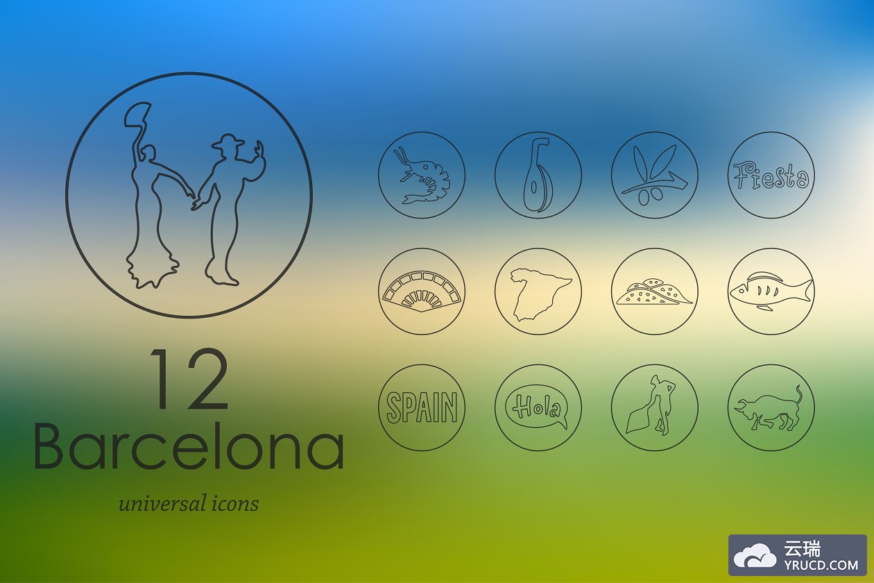 巴塞罗那元素图标 12 Barcelona line icons