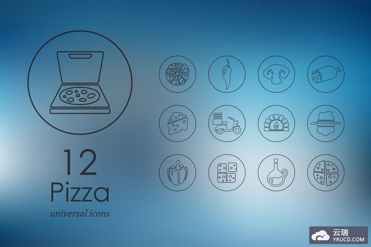 披萨图标素材 12 pizza line icons