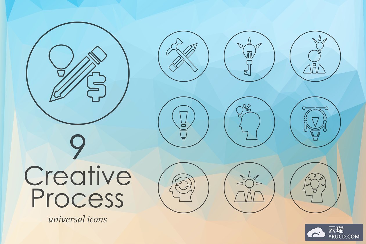 创意过程图标素材 9 Creative Process line icons