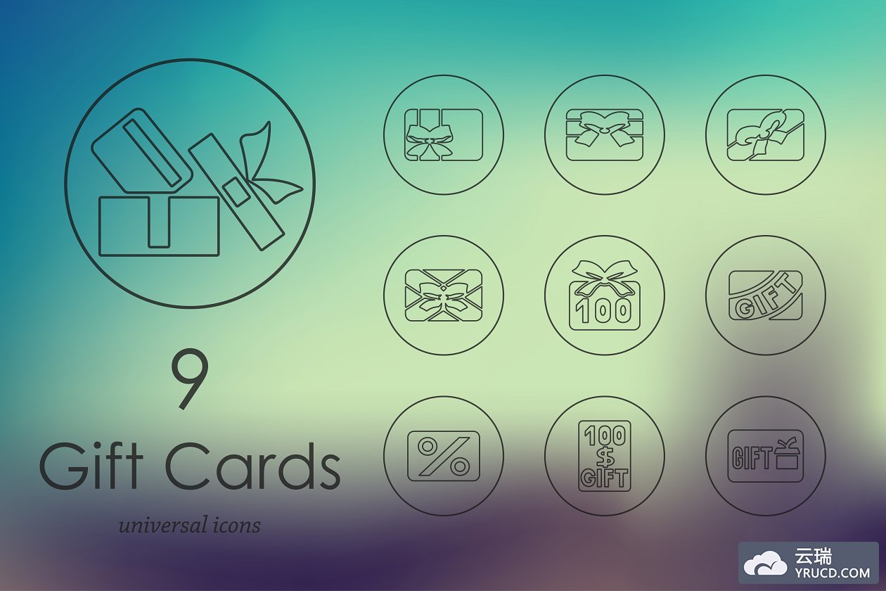 礼品卡图标素材 9 Gift Cards line icons