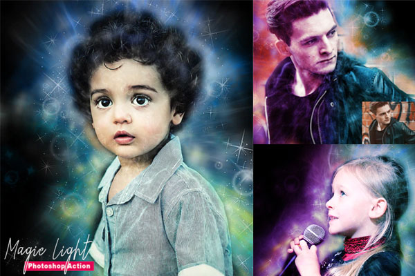 闪亮的星星魔术灯背景虚化效果照片处理ps动作下载