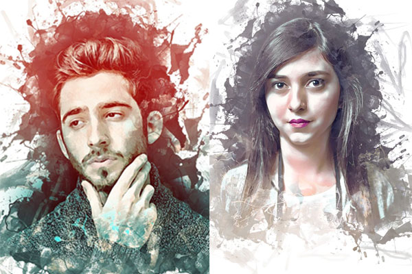 墨水泼溅水彩艺术效果照片后期处理ps动作