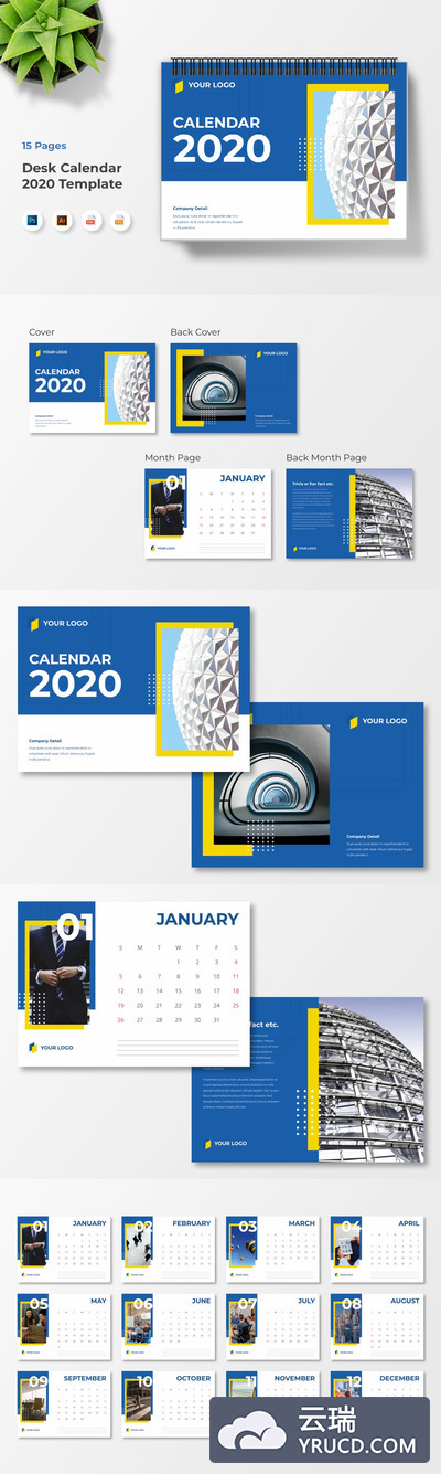 免费：2020年全新台历设计模板下载[Ai,PSD]
