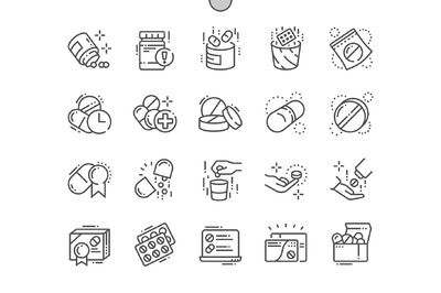 药丸线性图标素材 Pills Line Icons