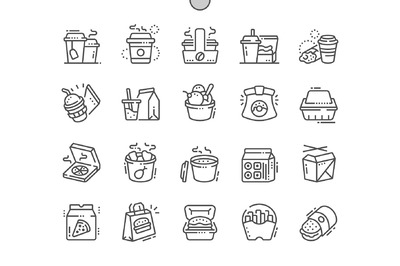 外卖食品矢量图标 Takeaway Line Icons