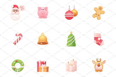 圣诞节元素图标 Christmas and New Year icon set