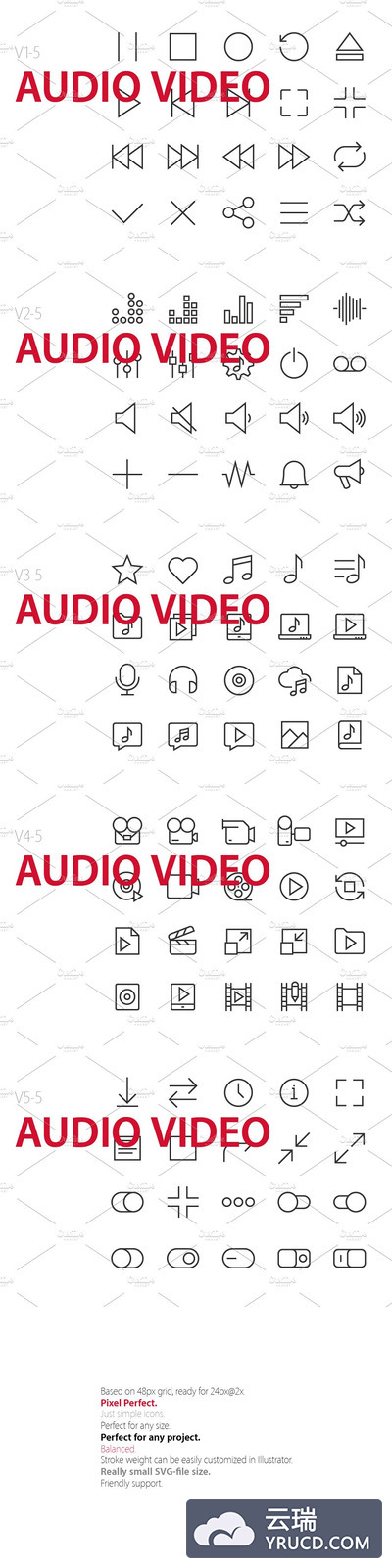 媒体播放图标素材 100 Audio Video UI icons