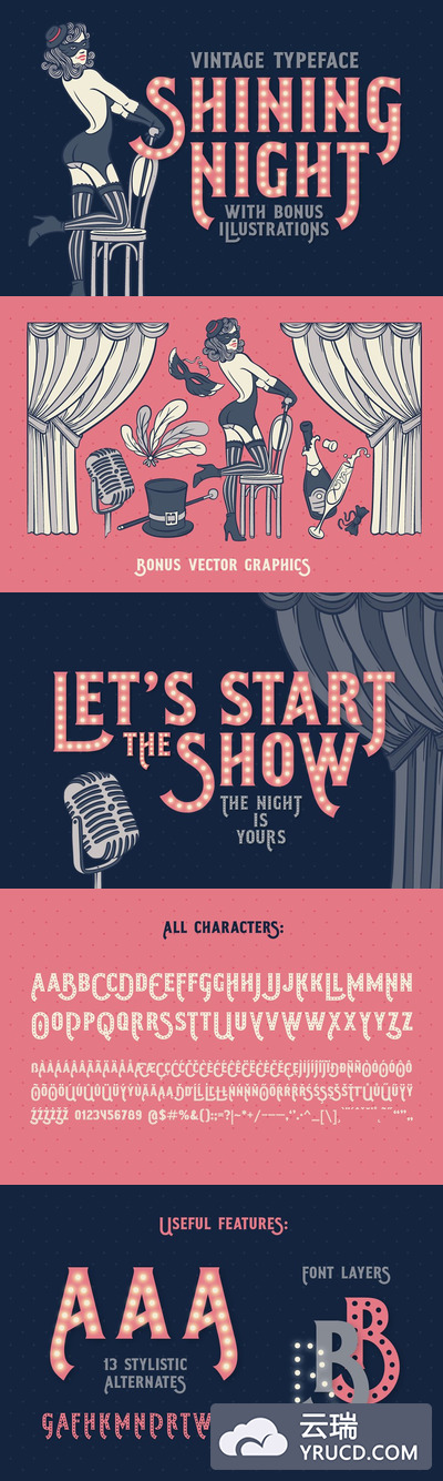 复古夜总会字体 Shining Night type & illustrations