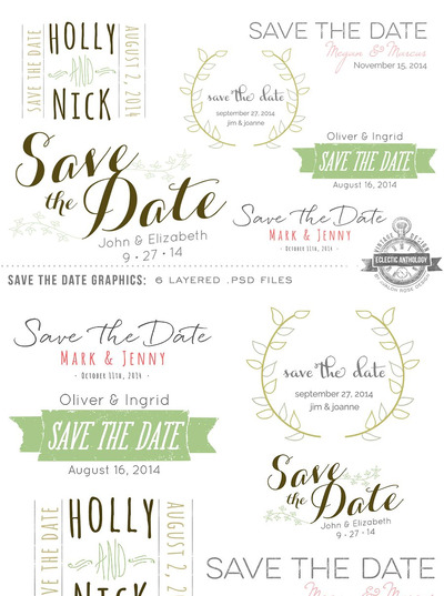 经典邀请函字体设计插画 Save the Date Overlay Graphics