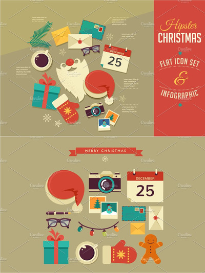 圣诞节信息图表插画 Christmas Infographics / flat icons