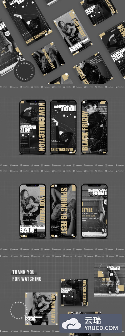 时尚杂志风微信等社交媒体传播专用手机版PPT模板下载 [PPTX]