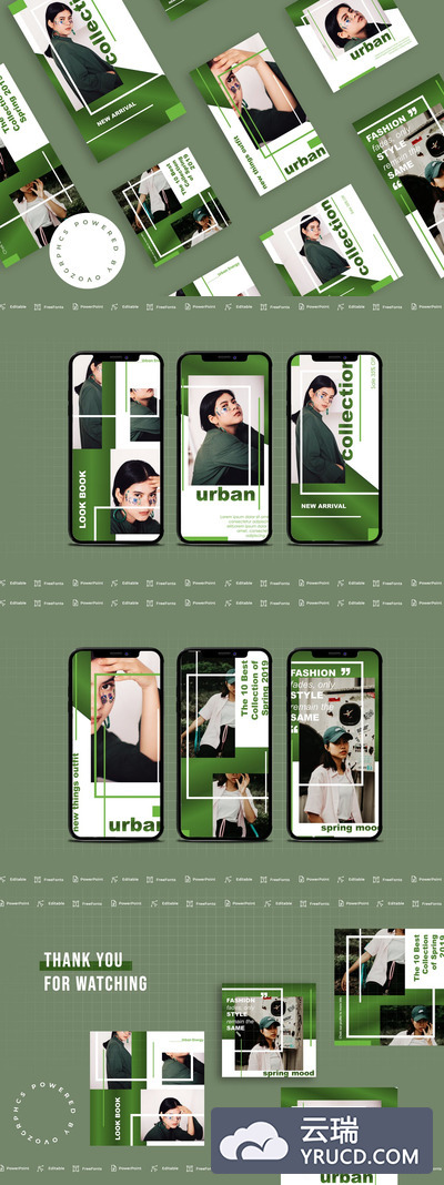 绿色色系人物展示微信等社交媒体传播专用手机版PPT模板下载 [PPTX]