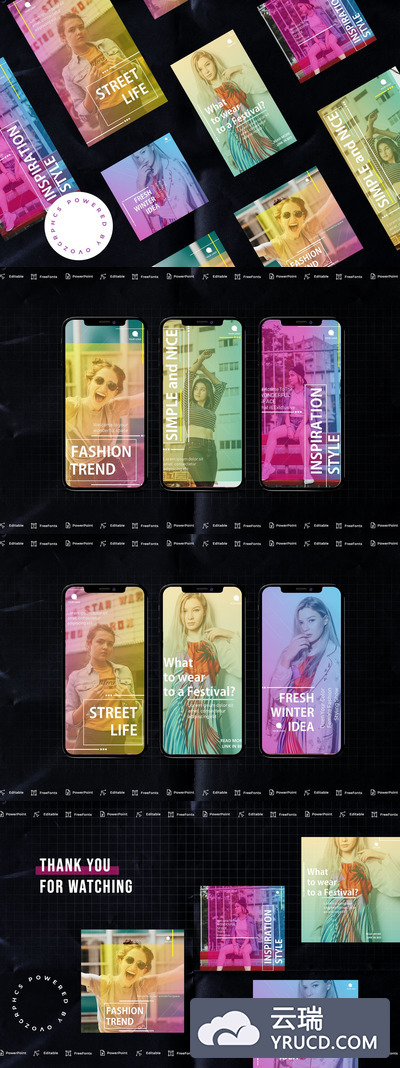 时尚风格微信等社交媒体传播专用手机版PPT模板下载 [PPTX]