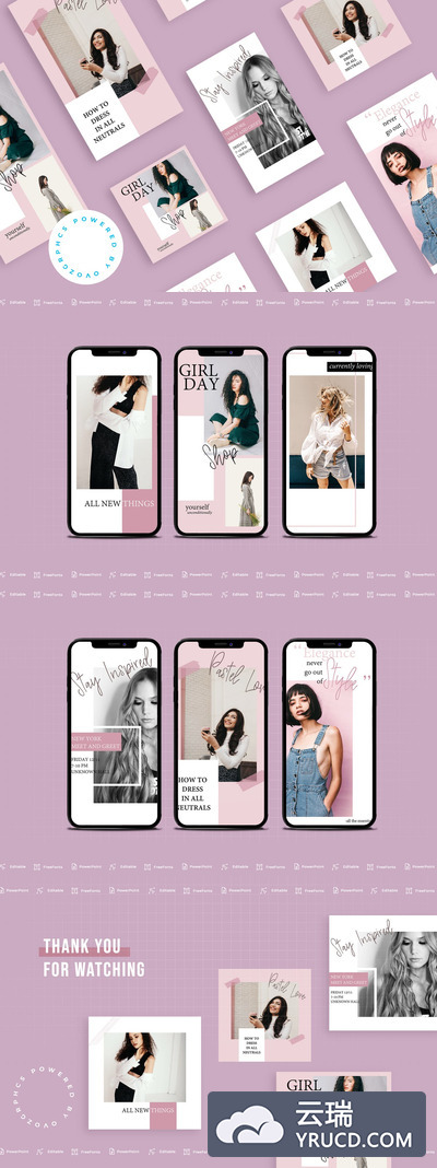 女性风格微信等社交媒体传播专用手机版PPT模板下载 [PPTX]