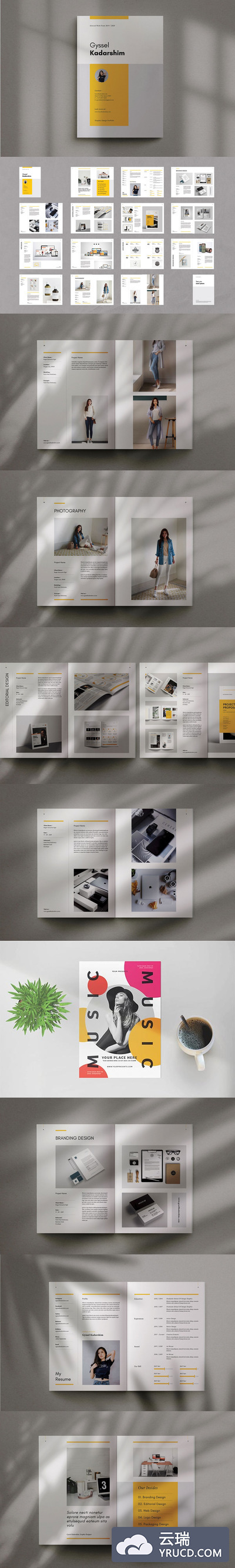 现代时尚的平面设计作品集杂志画册模板