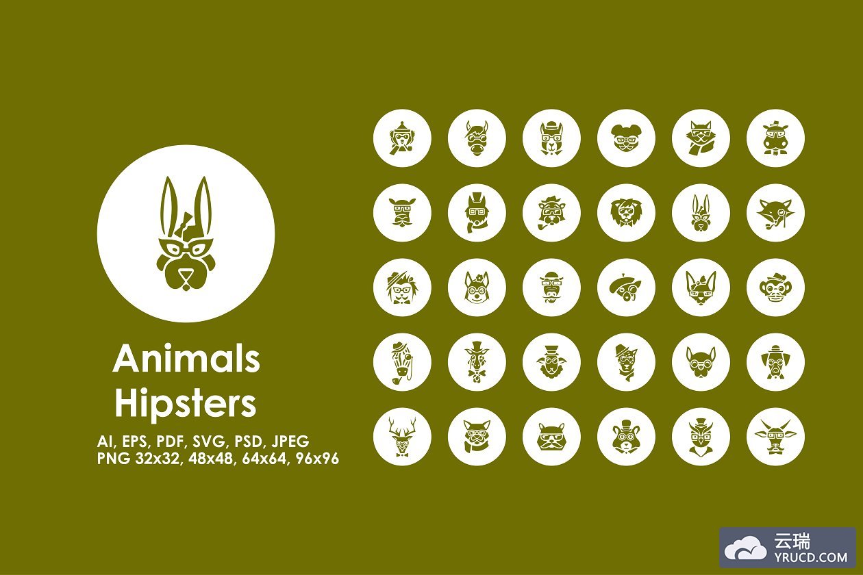时髦的动物图标素材 Animals Hipsters simple icons