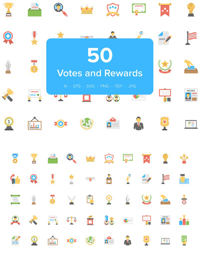 选票和奖励图标素材 50 Vote and Rewards Flat Icons