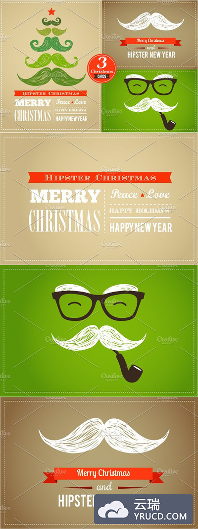 时髦的圣诞节元素卡片 set of Hipster Christmas cards