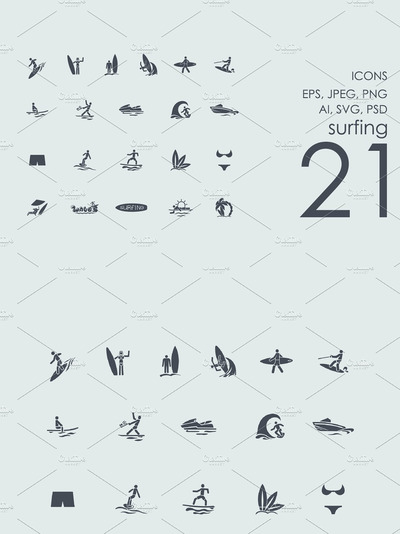 冲浪图标素材 21 surfing icons