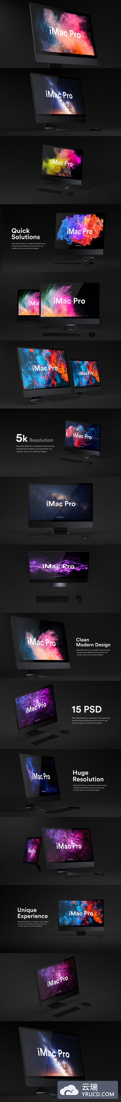 高品质的时尚高端黑暗质感的iMac Pro UI样机展示模型mockups集合