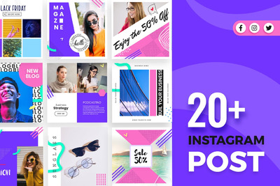 时尚清新高端绚丽的多彩社交媒体banner海报设计模板集合