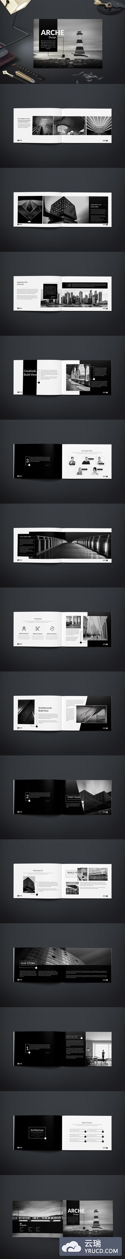 横向尺寸建筑手册/杂志画册Indd模板