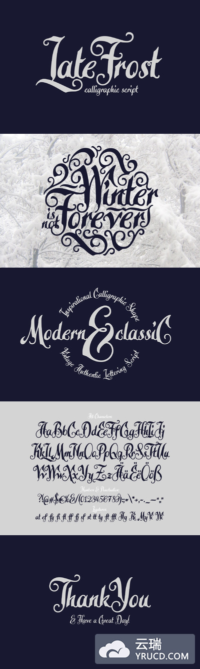 复古个性字体 Calligraphic script "Late Frost"