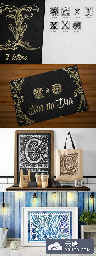 经典装饰字母 Vintage Letter X Decorative Alphabet