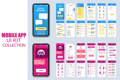 社交网络移动应用程序界面设计矢量模板集[AI]