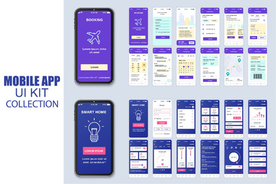 智能家居和预订移动应用程序界面矢量模板集[AI]