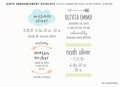 生日卡图形模板 Birth Announcement Overlays - Set 3