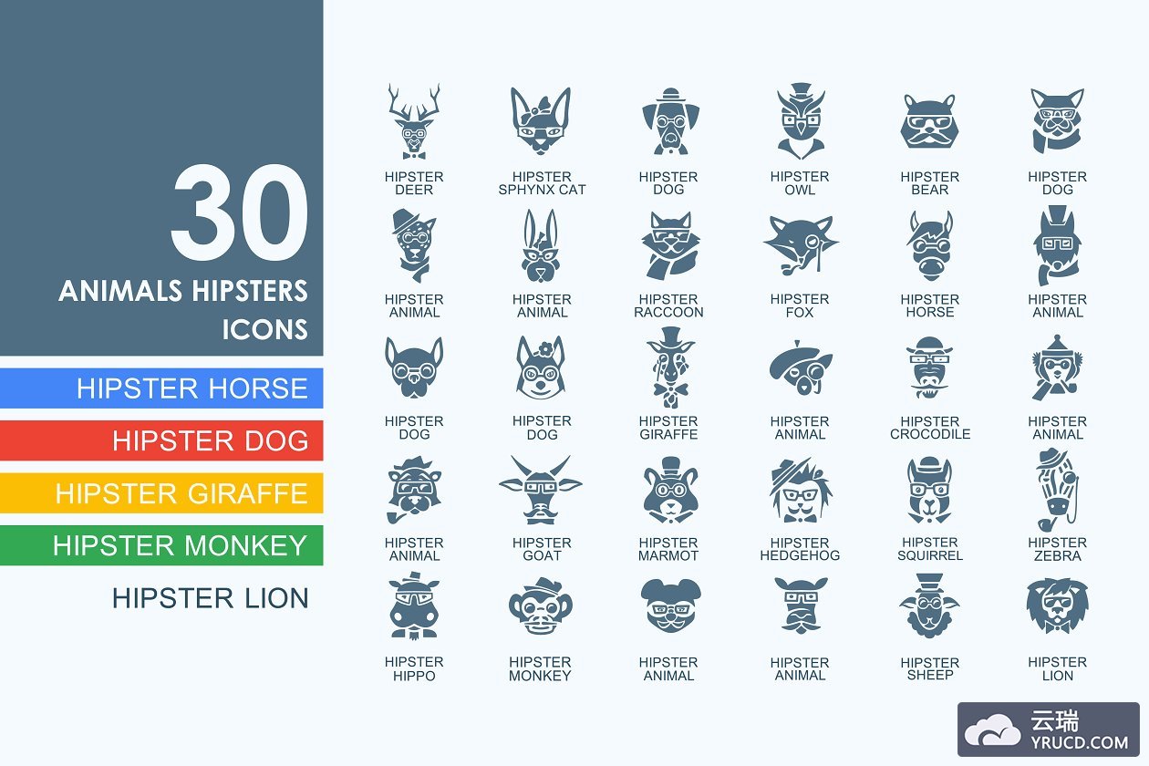 动物潮人图标素材 30 animal hipsters icons