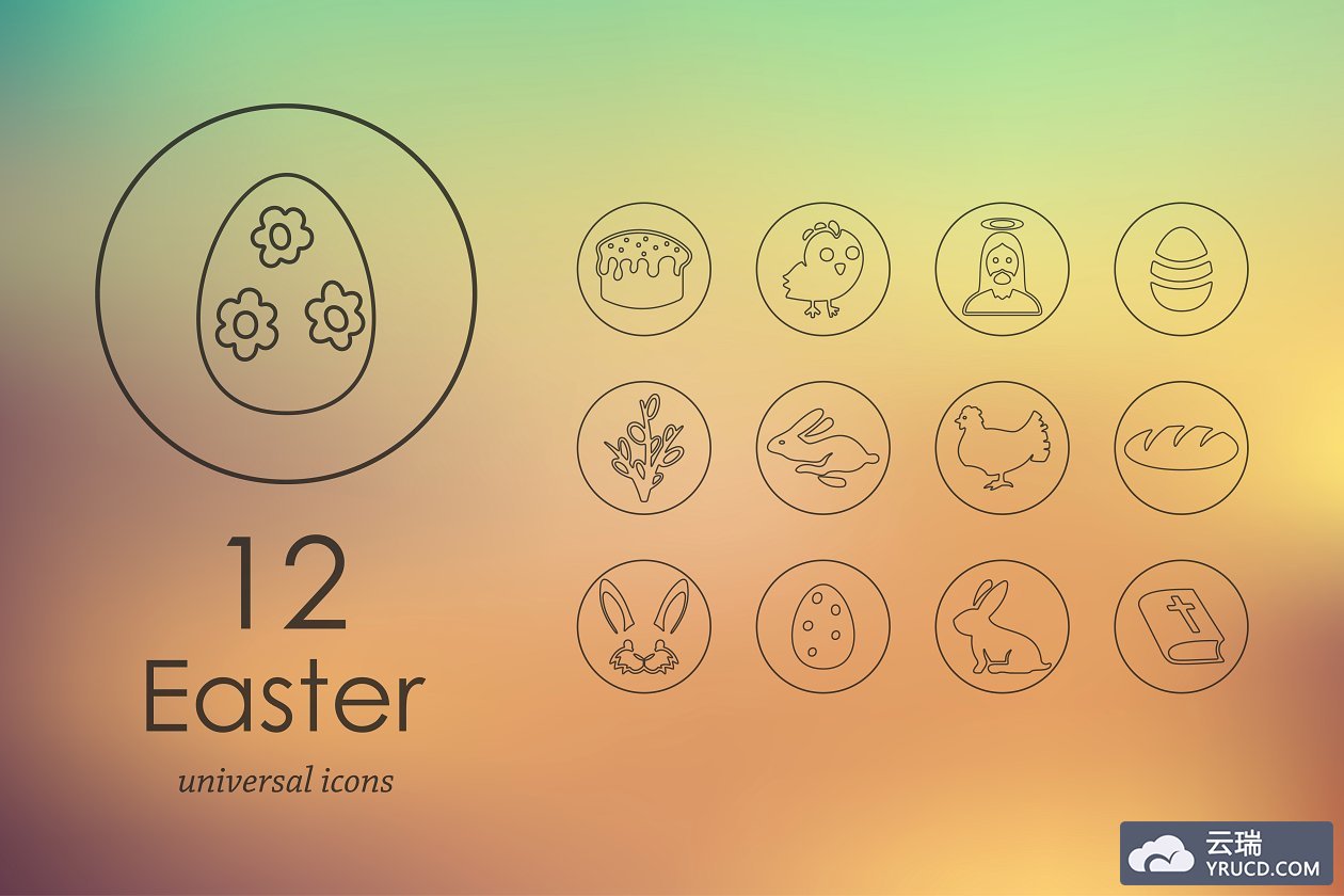 复活节图标素材 12 easter line icons