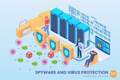 2.5D病毒防护网络安全概念插画素材下载[Ai]