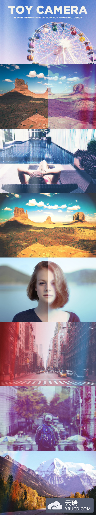 PS动作 | 复古科幻重影渐变效果玩具相机摄影Adobe Photoshop