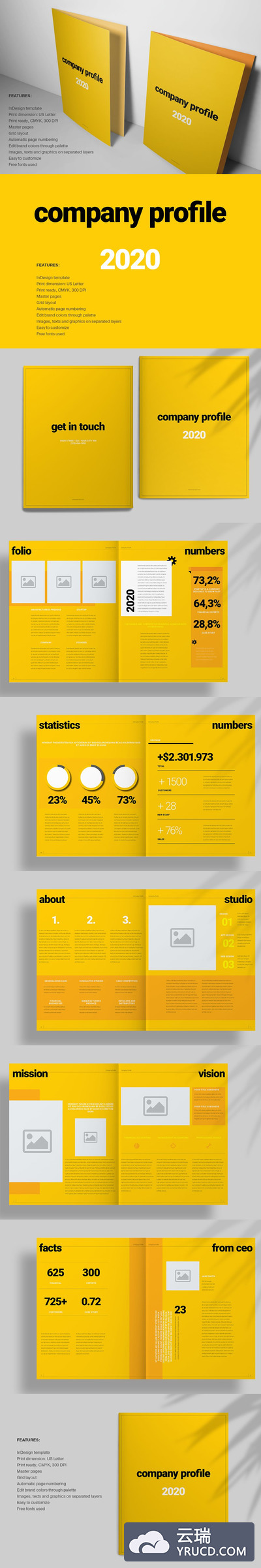 黄色主题简约多用途宣传册设计模板