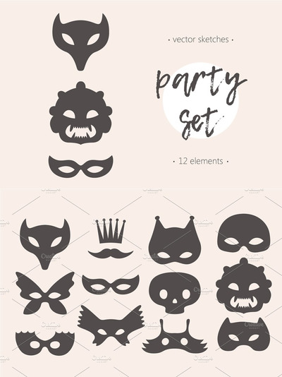 一套有趣的派对面具 Set of funny masks for party