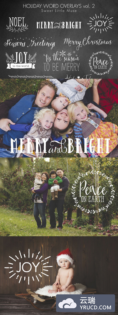 圣诞节图形插画 Christmas word overlays - digital