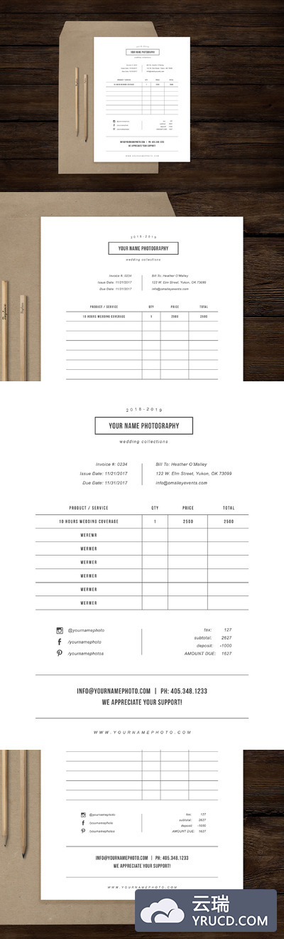 工作室收据发票模板 Studio Invoice Template - PSD Design