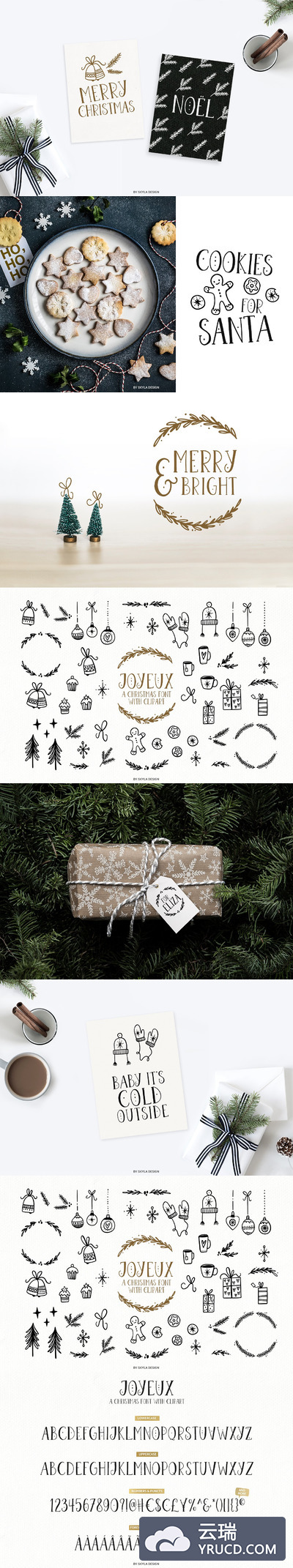 圣诞节元素字体 Joyeux Christmas font & clipart