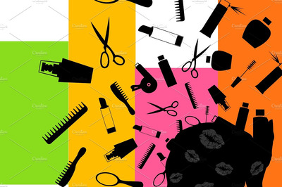 美发产品插画 Cosmetics from a head