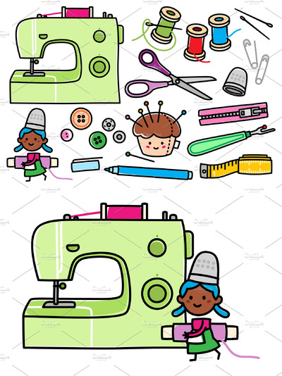 服装设计缝纫插画 Vector sewing supplies kit