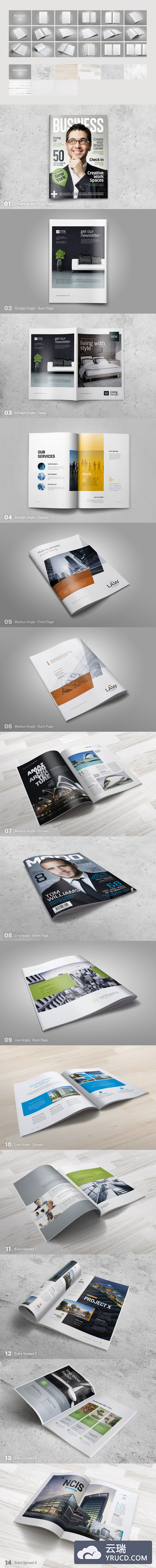 多角度的杂志画册设计展示样机素材下载[PSD]