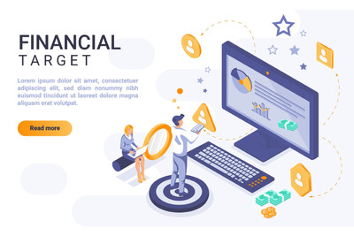 时尚简约流行风格的3D立体2.5D等轴等距金融大数据banner海报插画着陆页设计模板