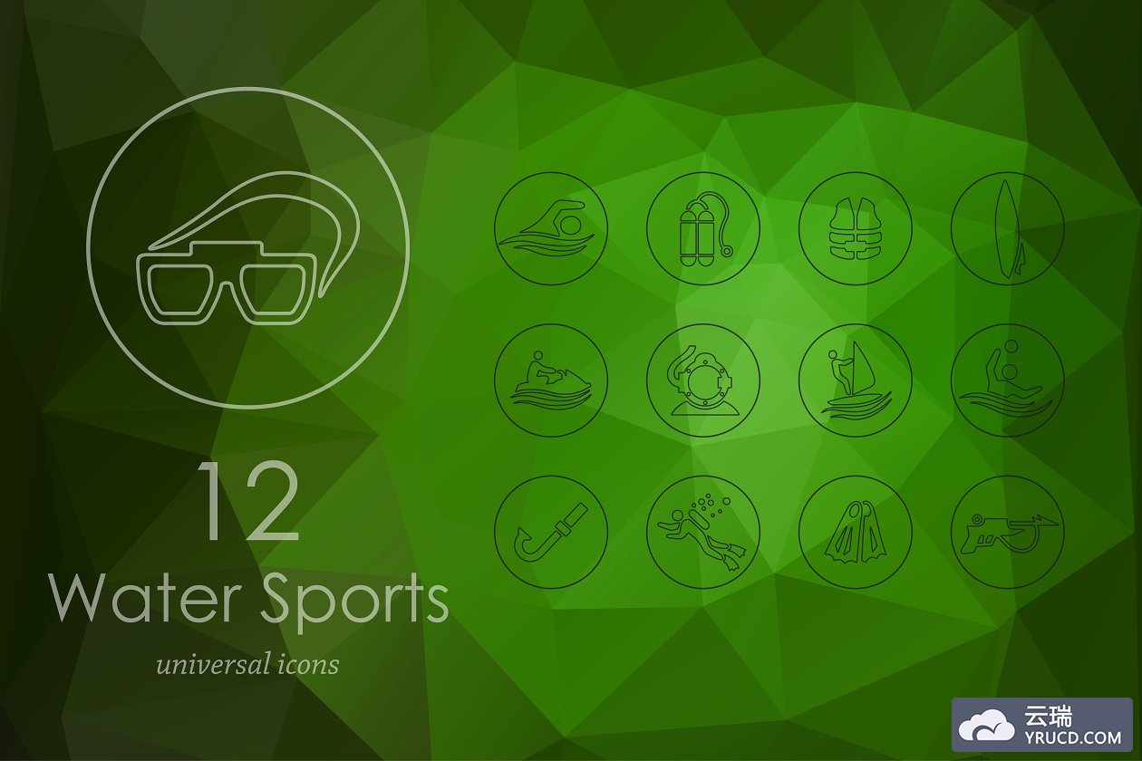 水上运动图标素材 12 water sports line icons