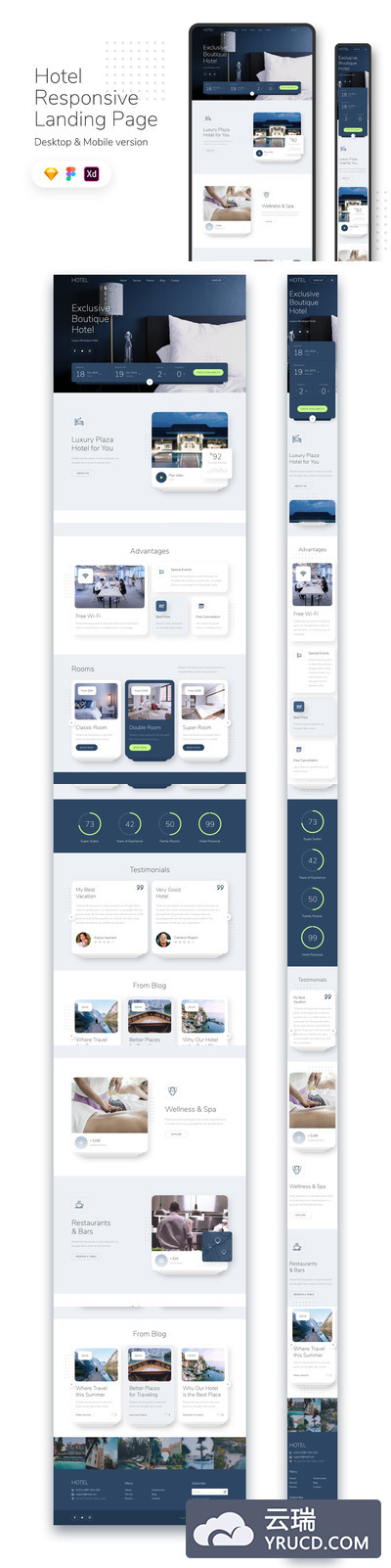 时尚高端的响应式酒店网站登录页面着陆页详情页设计模板（Sketch、Figma、Adobe XD）