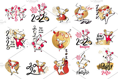 2020鼠年老鼠插画组合套装素材下载[EPS]