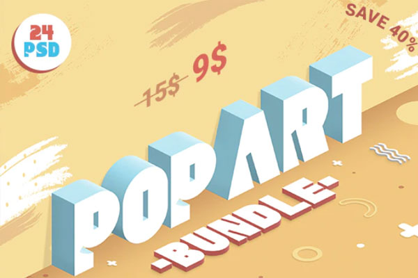 复古80年代孟菲斯风格/波普艺术3D彩色字体文本效果套装